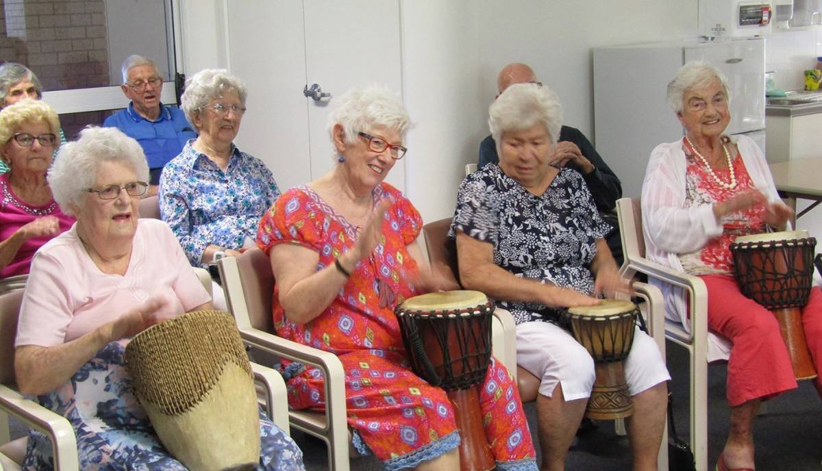 Making the drums sound at James Ommaney Retirement Commuity - TriCare